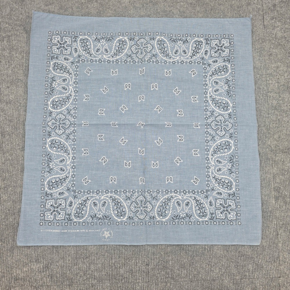 Vintage Wamcraft Paisley Bandana Light Blue Made in USA RN 14193 Cotton Poly